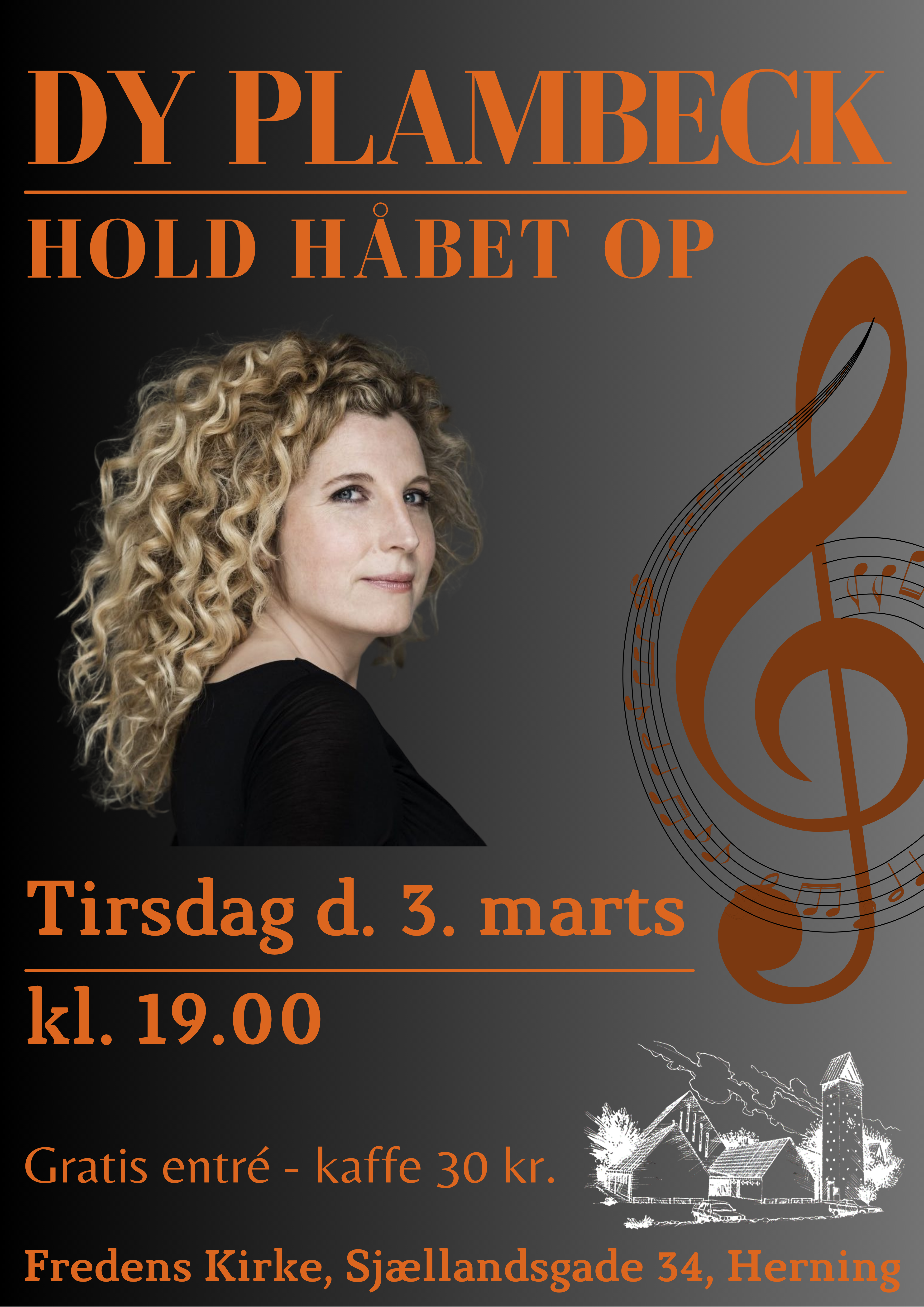 Dy Plambeck, prisbelønnet forfatter og sangskriver, tager os denne aften med på en rejse ind i fællessangens univers. Hun fortæller om arbejdet med sine egne sange, bl.a. om nyklassikerne Hold håbet op og Skybrud og om Danmarks nye grundlovssang Dér hvor du har hjemme. Dy Plambeck sad i redaktionsudvalget for d. 19. udgave af Højskolesangbogen og har også siddet i redaktionsudvalget for Højskolesangbogen for børn. Hun fortæller om overvejelserne og diskussionerne bag den nye Højskolesangbog, om hvordan man skaber en sangbog, der holder fast i traditionen men også formår at forny sig selv. Om hvorfor det er vigtigt med sange, der foregår på stenbroen og sange, der beskriver skilsmisser og klimaudfordringer. Og så skal vi selvfølgelig synge. En masse af de nye sange og en masse af de gode gamle klassikere. Gratis entré - kaffe koster 30 kr